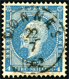 4. 4 skilling Oscar, rettvendt stemplet "Dønnæs 22.7.1862" (NO, 6 pkt).