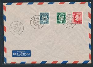 FDC Nk 388-89 og 393, bruksmerker stemplet "OSLO" på luftpostkonvolutt (Hk 2700)