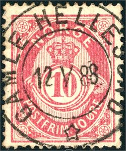 43. 10 øre 21 mm, pent stemplet "Gamle Hellesund 12.5.88".