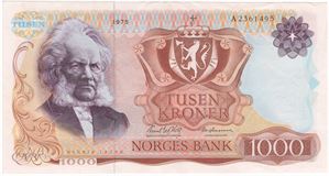 1000 kroner 1975 A.2361495. Kv.1+
