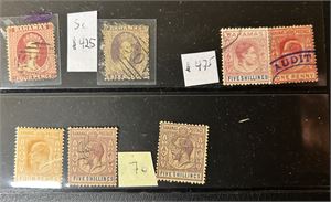 BAHAMAS o 1862 4 og 6d (£ 875). 5d med blandingstagging. Noen andre merker, dels fiskalstemplet og i blandet kvalitet følger med