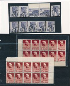 Nk 447 o. 10 stk 65øre Nordkapp V, alle stemplet "NORDKAPP". (Hk 350). Medfølger Nk 301 og 306 i limløse 10–blokker