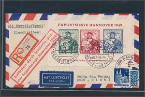 AMERIKANSK-BRITISK ZONE Mi Bl 1, Exportmesse Hannover på nydelig brev til Köln