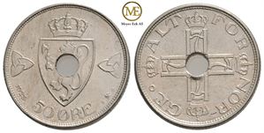 50 øre 1923 m/h Haakon VII. Kv.0