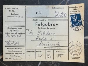 Følgebrev stmpl. Skotselv (Buskerud)