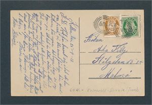 OPPLAND Kort stemplet 4-rings "604" (Reinsvoll-Skreia) til Malmö 1918. Utrop 500 på en gammel auksjon