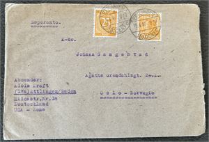 ALLIERT OKKUPASJON Esperanto-brev stemplet "ETTINGEN 19.4.48" til Oslo