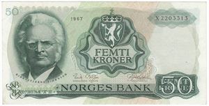 50 kroner 1967 X.2203313. Erstatningsseddel. Kv.1+/01