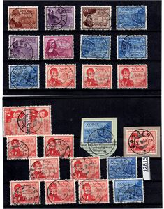 Nk ex 359-69 o. Stempler på Postjubileum, noen på klipp
