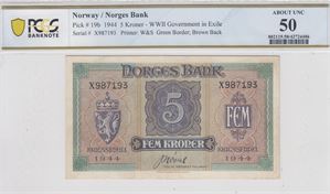 5 kroner London 1944X, London PCGS AU50