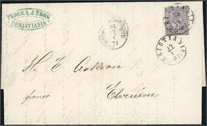 13 b. 3 skill 3 på komplett brev, stemplet "Christiania 17.1.1872" og ved siden "Chr. 8E Byp. 17.1.72".