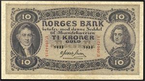 10 kroner 1935, serie U.0964215. 0