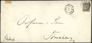 7. 3 skill på trykksak, stemplet "Stavanger 27.11.1867" og sendt til Tønsberg. Et merke etter tape i øvre venstre del av omslaget. Kun få tilsvarende brev er registert.