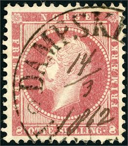 5. 8 skilling Oscar, anert med "Dampskibet Bergen", der datoen "14/3 1862" er skrevet med blekk.