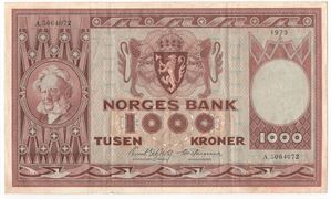 1000 kroner 1973 A.5064072. Kv.1+