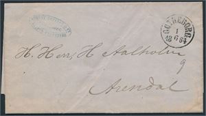 BREV sent fra Gøteborg til Arendal. St Gøteborg "1-6-1864". Pent