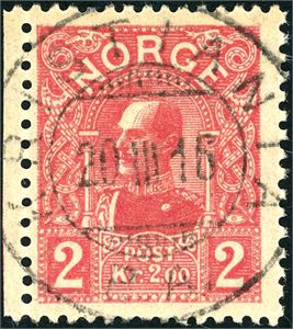 95. 2 kr Haakon 1909, rettvendt stemplet "Kristiania 20.3.16".