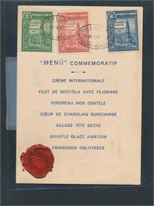 URUGUAY Mi 344-46, 1927 frimerkeutstilling på menykort fra utstillingen