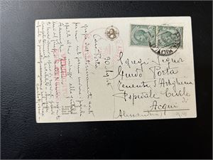 ITALIA - POSTKORT 1917 sendt fra en garnison rødt stempel "D'ASSEDIO" Røde Kors stempel og "VERIFICATO PER CENSURA". Kan ikke være vanlig