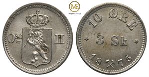 10 øre/3skilling 1875 Oscar II. Kv.0