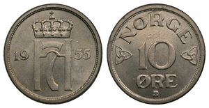 10 øre 1955 Haakon VII. Kv.0