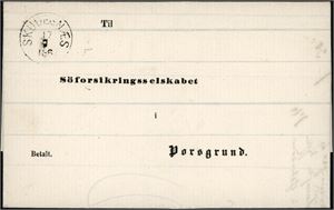 Komplett betalt brev, stemplet "Skudesnæs 17.9.1861" og sendt til Porsgrund. På baksiden skipsstempel "Hakon Jarl 19.9.1861"