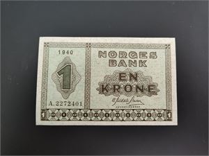 1 krone 1940 A ex. Germeten 27.11.17
