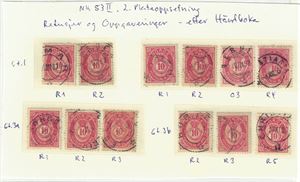 NK 53 II, 2. plateoppsetning (53 II d). Lot 12 forskjellige retusjer og oppgraveringer etter håndboken.