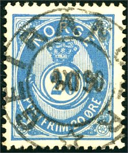 54 IIc. 20 øre 20 mm, rettvendt stemplet "Geiranger 4.11.90"