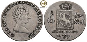 1/2 speciedaler 1821 Carl XIV Johan. Kv.1+