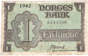 1 krone 1942 A.344366 London Utg. Kv.1