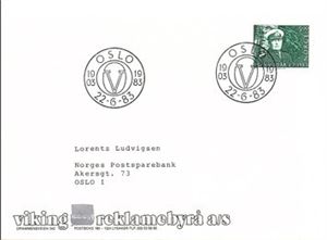 NK937 Førstedagsbrev med vignett 28 Viking reklamebyrå, sjeldenhetsgrad 8 (Brænnes vignettkatalog)