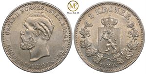 2 kroner 1893 Oscar II. Kv.0