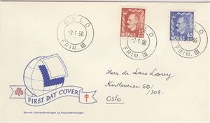 NK 432 435 Haakon øremerker FDC 2-1-56  Oslo