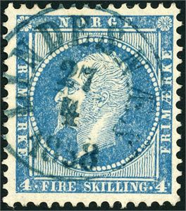 4. 4 skilling Oscar, anert med dampskipsstempel "Lindesnæs 27.4.1858" i blått.