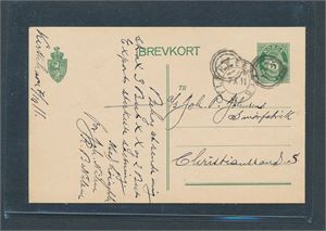 Brevkort stemplet 3-ring "144" (D/S Alf) sidestemplet "FLEKKEFJORD 7-X-11"