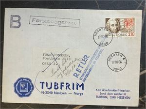 FDC - vanlig brev fra TUBFRIM - stemplet "Førstedagsbrev"