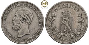 2 kroner 1885 Oscar II. Kv.1+