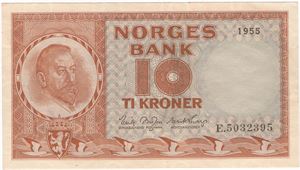 10 kroner 1955 E.5032395. Kv.0