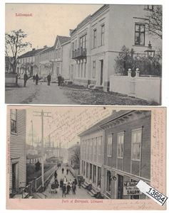 LILLESAND/BIRKELAND 4 kort, et par med skrift foran, alle postgått, et til USA, et med defekt frimerke