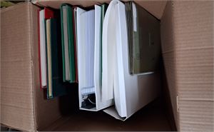 Stor kartong med diverse i flera album och på lösa album. Fyndchanser-lågt utrop!