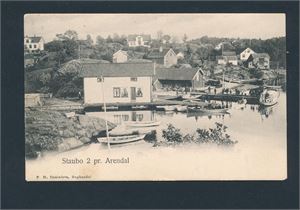 STAUBO 2 pr ARENDAL (PMD). Pent kort stemplet "STAUBØ 25-VI-10"