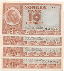 10 kroner 1958 M.7277585-8 i serie. Kv.0/01