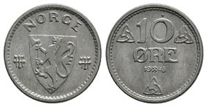 10 øre 1945 zink Haakon VII. Kv.0