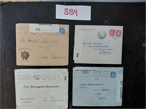 KONSULATPOST 4 sensurerte brev fra Norge til San Francisco 1916-17