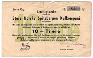 10 øre Store Norske Spitsbergen Kulkompani. 1953/54 Gg. Kv.1/1-