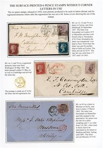 Great Britain. 48 entires sent to many different countries mounted in an album. Also two covers incoming to GB.