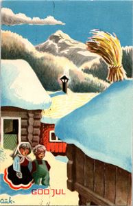 AUKRUST. To barn på tunet. (Mittet serie 3 NLO 52D). Stpl i 52. Kv. 1-2