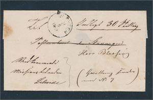 Pent portofritt brev stemplet "ULFSTEN 21-6-1861" (MR). Bak stemplet "AALESUND 23-6-1861". Påskrevet "Indlagt 30 skilling". Vanskelig stempel