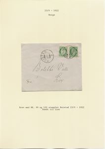 SL Brev med 2 stk 5ø ph. Stemplet REISTAD 23-IX-22 (SL,BU 8 pkt) sendt lokalt til Lier